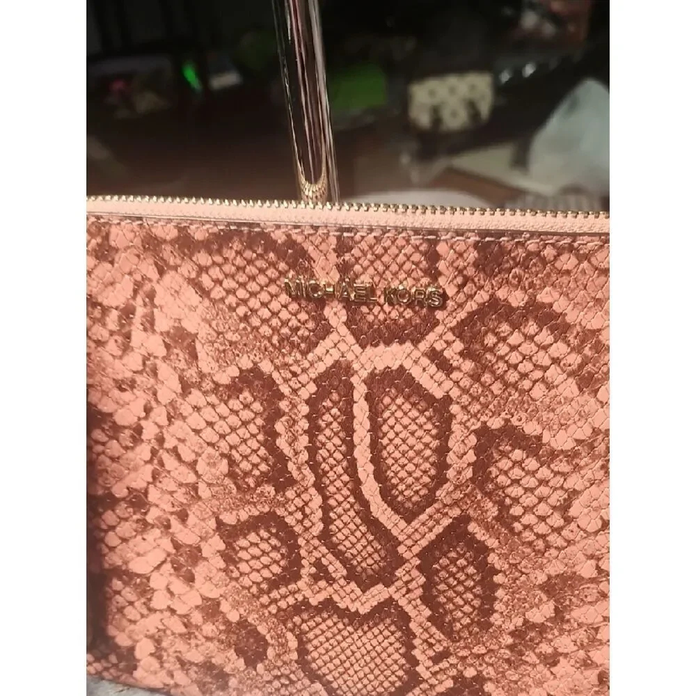 Michael Kors Rose Pink Snake-Print Wristlet Clutch